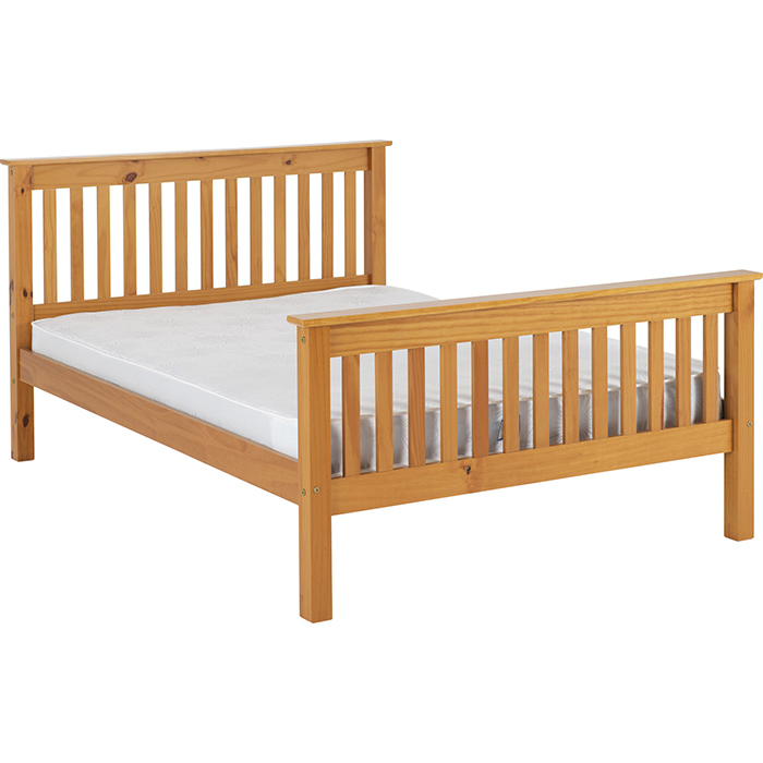 Monaco 4'6" Bed High Foot End In Antique Pine - Click Image to Close